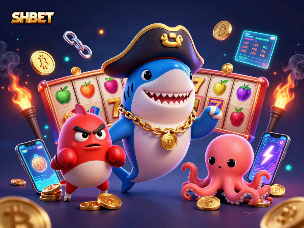 Experience thrilling gaming adventures with SHBET's cartoon characters navigating the exciting world of online casino.