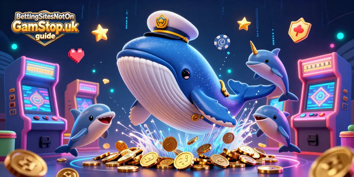 BettingSitesNotOnGamStop.uk guide featuring a whale, narwhal, and dolphins amidst casino elements.