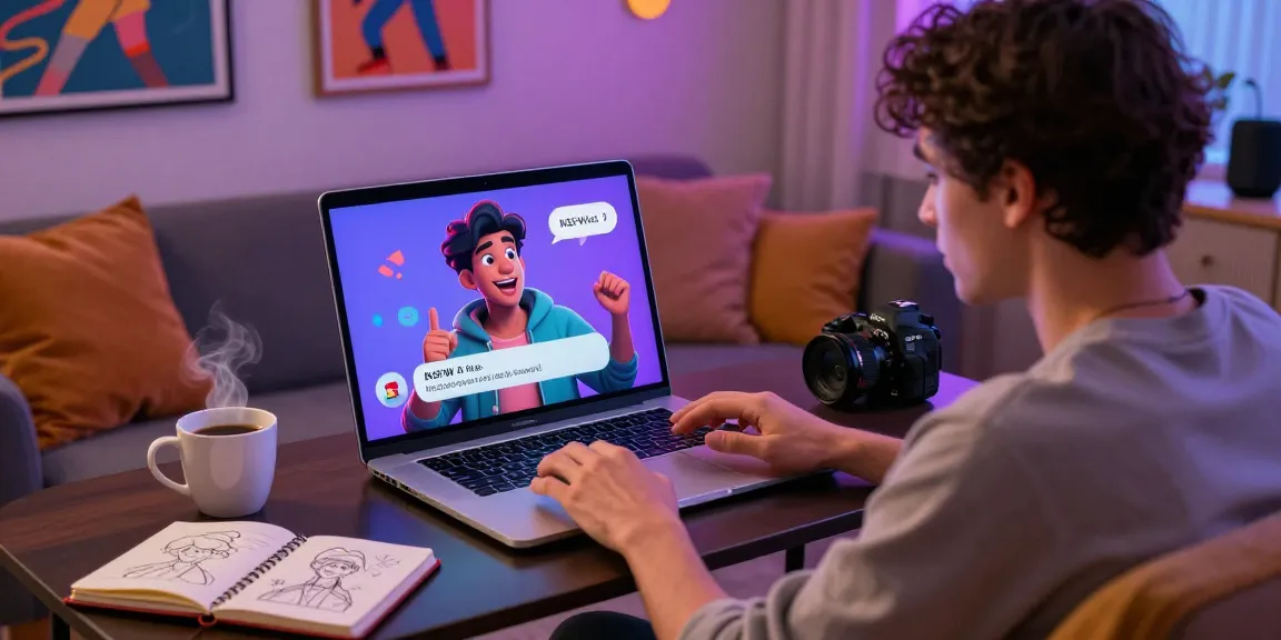 Engaging NSFW AI chat scene with interactive character on a laptop in a cozy room.