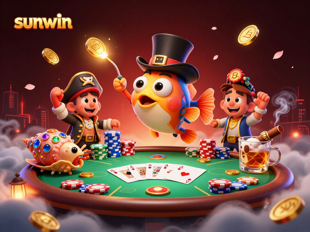 Engage with thrilling poker action at sunwin with vibrant characters in a dynamic casino scene.