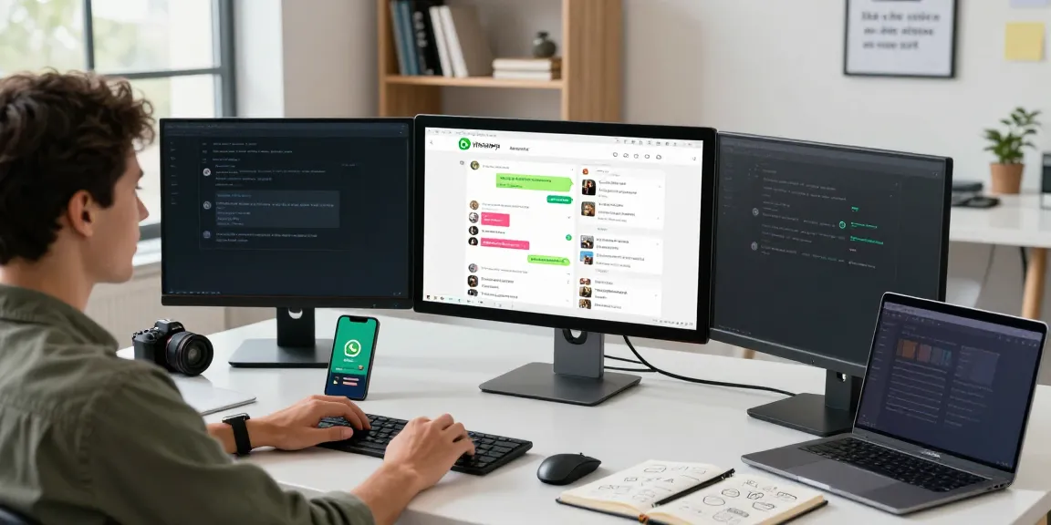User interacting with WhatsApp網頁版 on desktop, showcasing a vibrant chat interface and modern workspace settings.