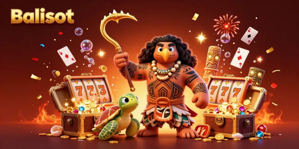 Balislot captures the excitement of a colorful slot scene with dynamic characters and casino elements.