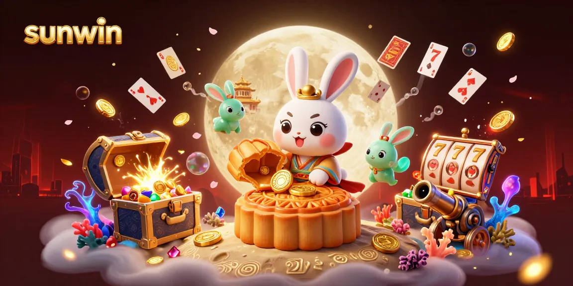 Sunwin players spin slots in an enchanting moonlit casino world with vibrant treasures.