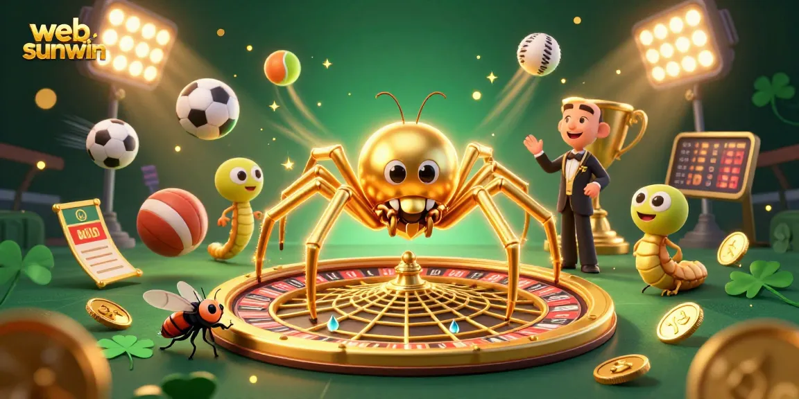 Experience thrilling bets at web sunwin with a golden roulette web illustration featuring dynamic sports elements.