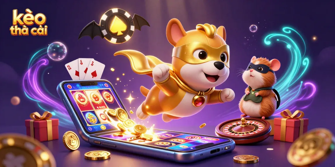 Engage with kèo nhà cái through this vibrant 3D illustration featuring dynamic casino elements and characters.